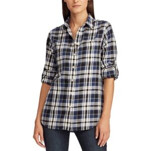 Blue and White Plaid Button-Up Shirt